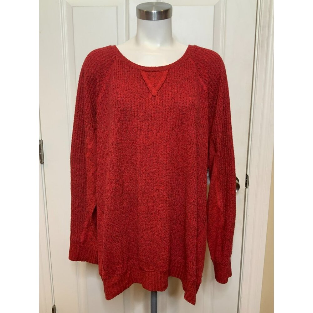Torrid Red Black Speckled Rib Knit Crew Neck Top Shirt, Size 3 | 3X